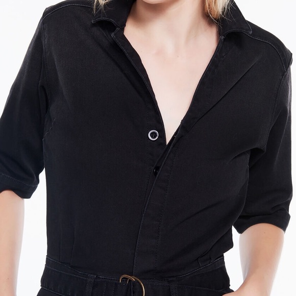 Ba&sh Black denim jumpsuit retro vintage style 70s hippie jean romper designer - Picture 2 of 11